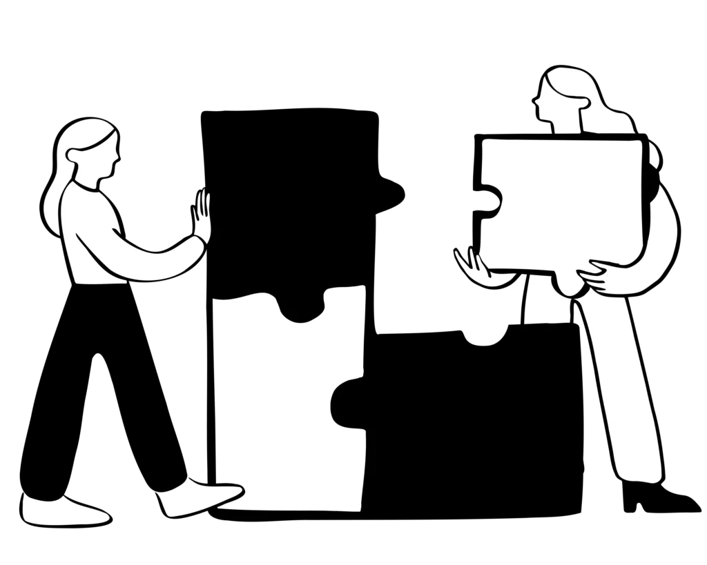 Team solving a puzzle together