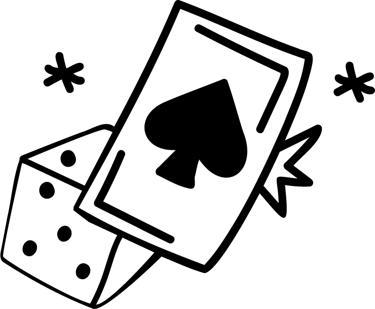 An ace of spades playing card and a die.