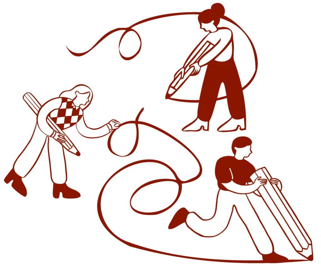 Team of people drawing a line together